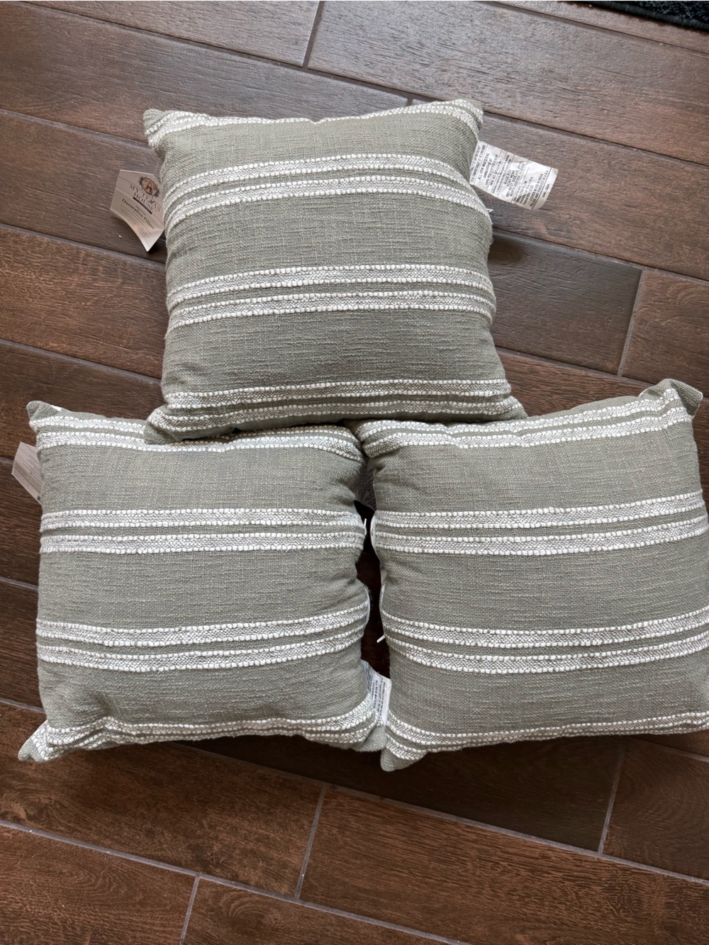 3 Neutral Striped Decorative Throw Pillows- Sage Green